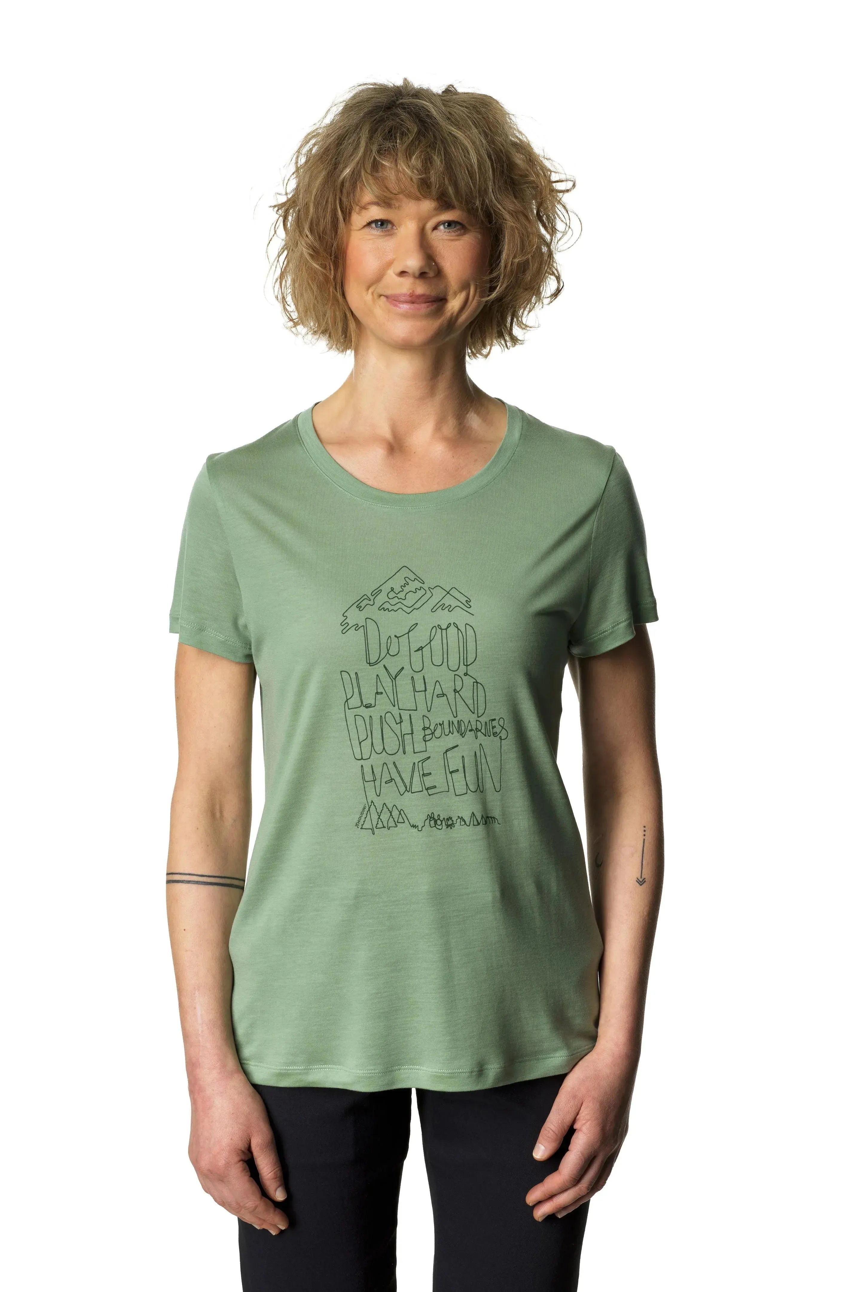 W's Tree Message Tee | Color: Ginkgo Green | Size: XXS Refurbished - Houdini Sportswear refurbished available on Cerqular