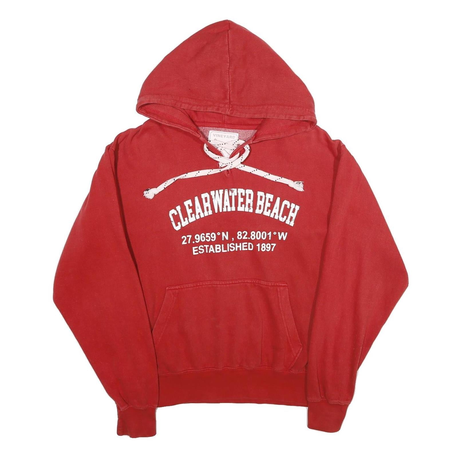 VINEYARD Mens Red Clearwater Beach Hoodie M Cotton Blend Pullover Casual Refurbished - N/A refurbished available on Cerqular