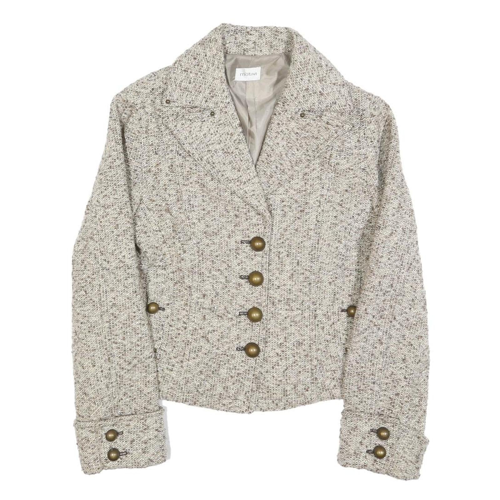MOTIVI Womens Beige Tweed Button Jacket S Woven Classic Stylish Refurbished - N/A refurbished available on Cerqular