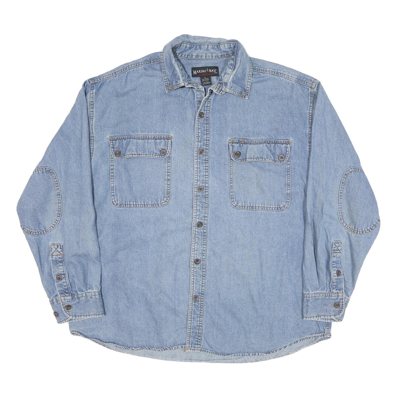 MARINO BAY Mens Blue Denim Shirt XL Long Sleeve Button Front Casual Workwear Refurbished - N/A refurbished available on Cerqular