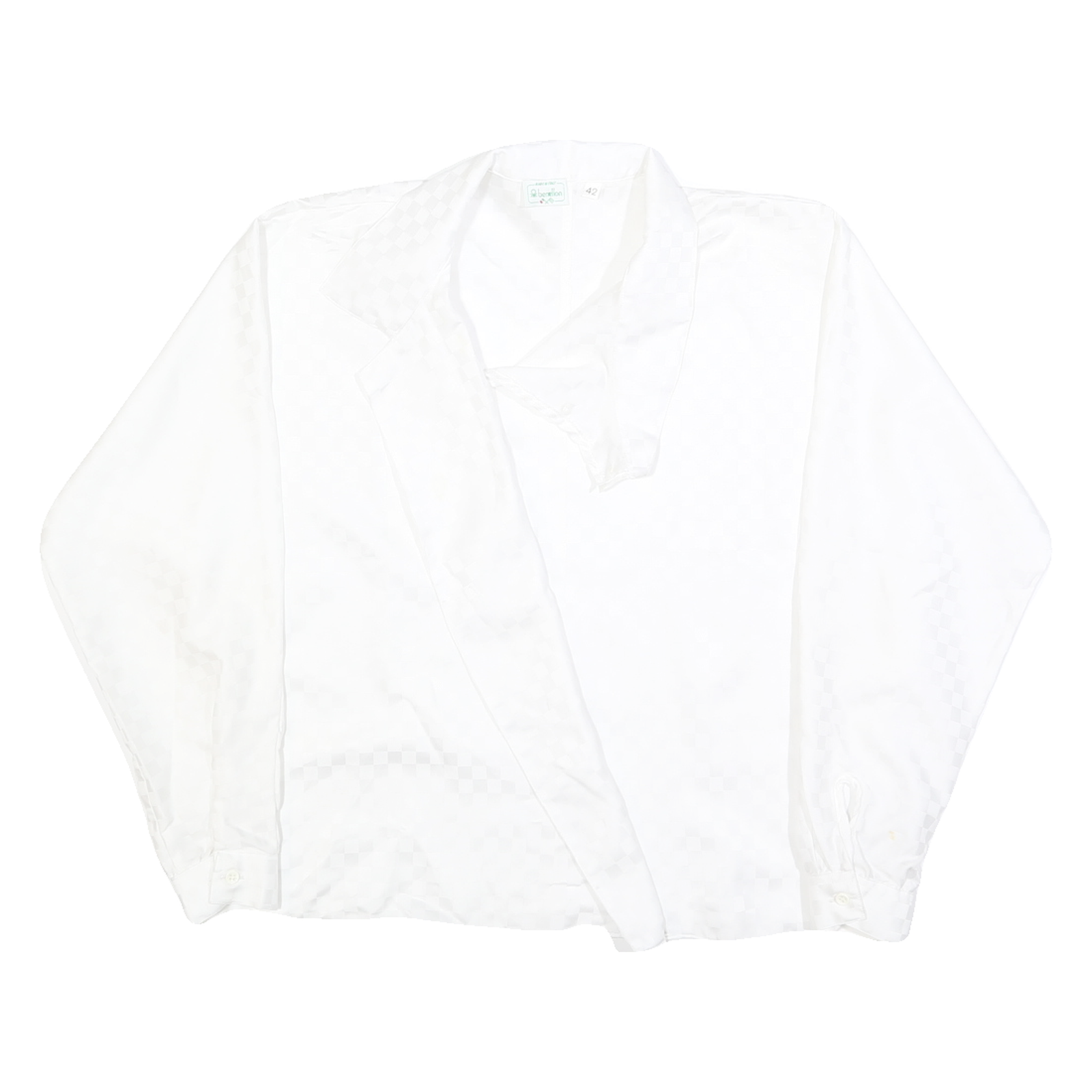 BENETTON Womens White Printed Shirt Long Sleeve Collared M Classic Elegant Refurbished - N/A refurbished available on Cerqular