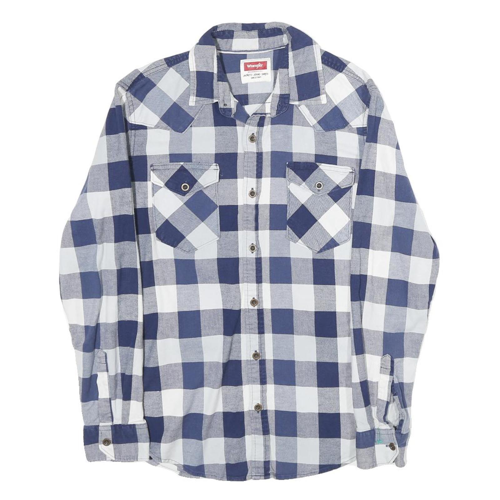 WRANGLER Mens Blue & White Check Shirt S Cotton Casual Long Sleeve Western Refurbished - N/A refurbished available on Cerqular