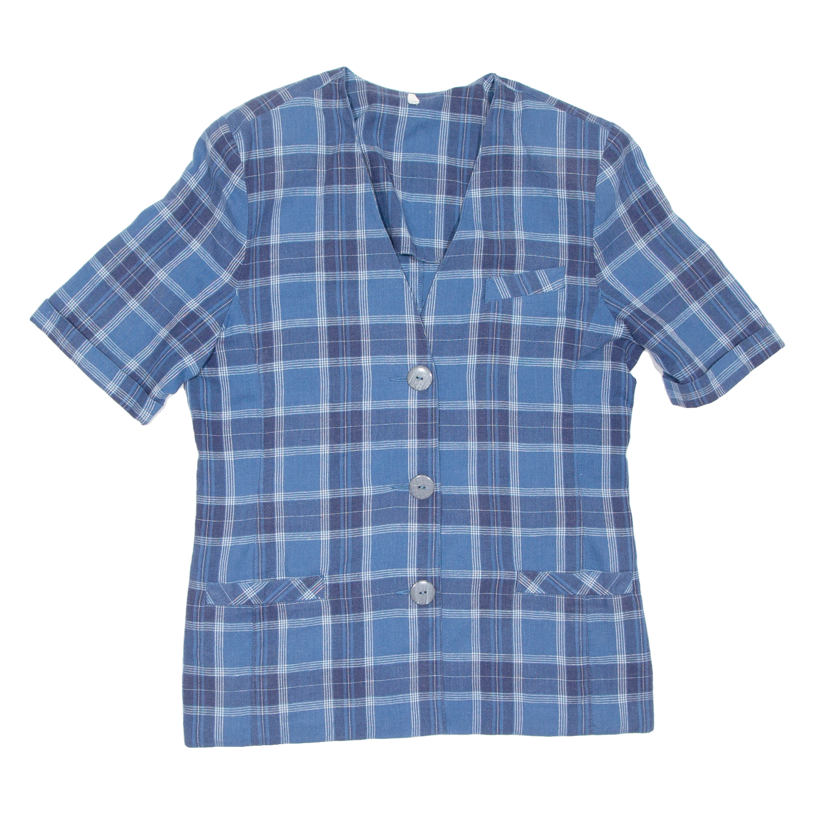 Womens Printed Waistcoat Blue V-Neck Check M Refurbished - N/A refurbished available on Cerqular