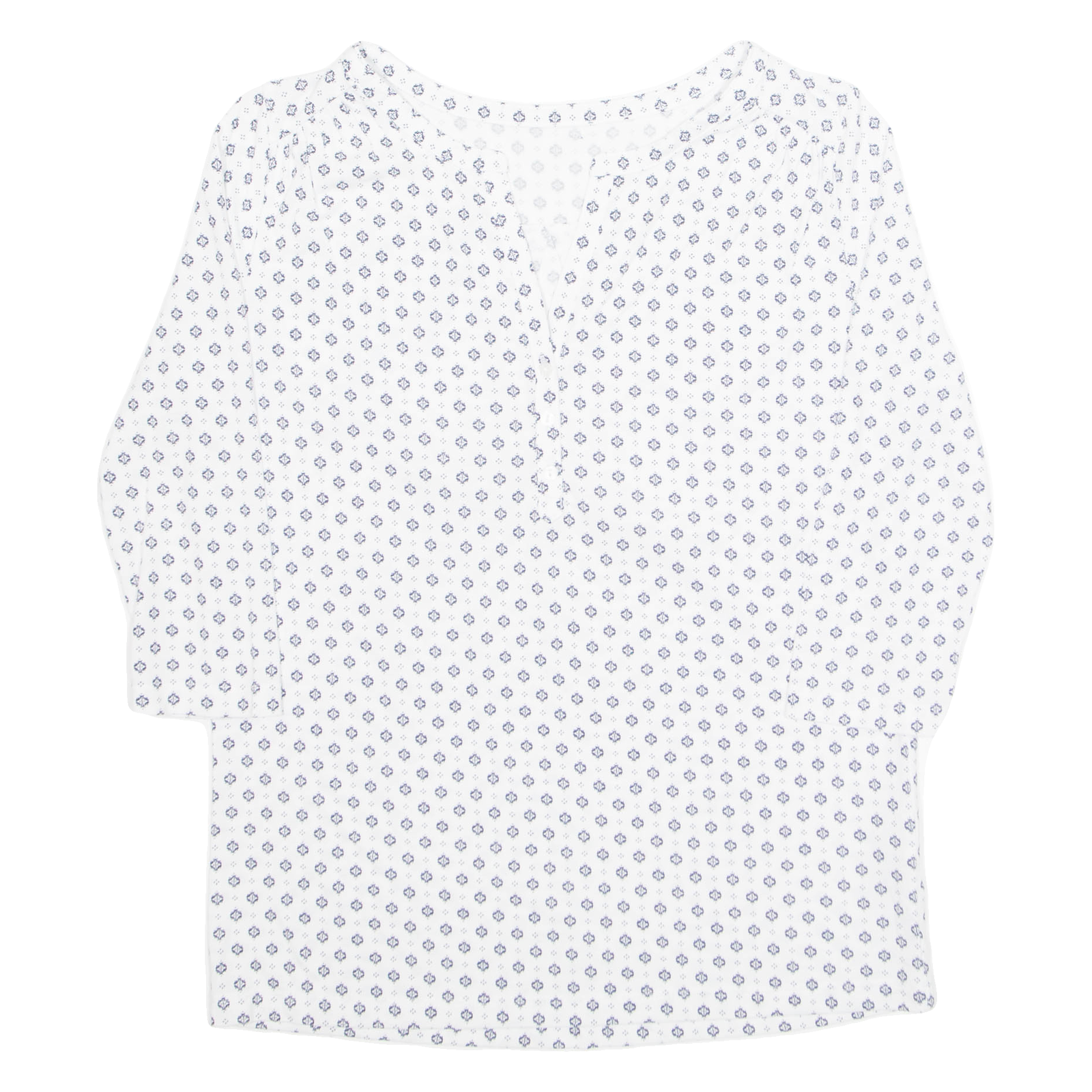 Womens Printed Blouse White V-Neck Long Sleeve Floral M Refurbished - N/A refurbished available on Cerqular