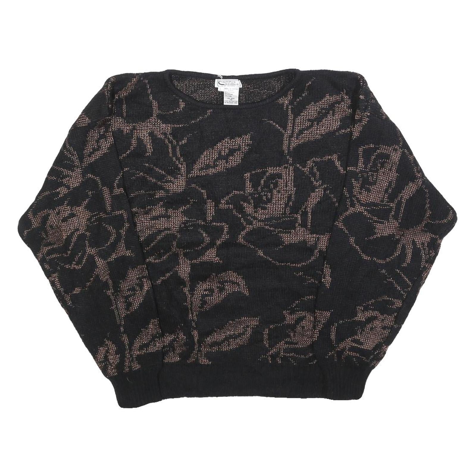 CAMPUS CLASSICS Womens Black Brown Floral Patterned Wool Blend Jumper L Comfort Refurbished - N/A refurbished available on Cerqular