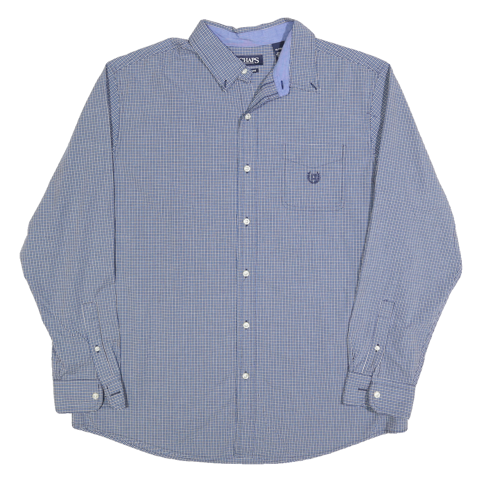 CHAPS Mens Blue & White Checked Shirt XL Cotton Blend Button-Down Collar Casual Refurbished - N/A refurbished available on Cerqular