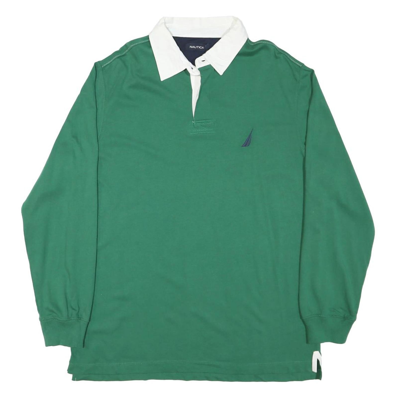 NAUTICA Mens Green & White Long Sleeve Plain L Cotton Blend Rugby Style Polo Refurbished - N/A refurbished available on Cerqular