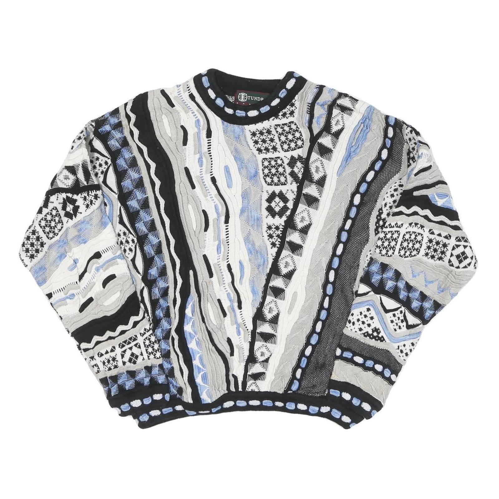 TUNDRA Mens Black & Grey Patterned Crew Neck Chunky Knit Jumper L Cotton Blend Refurbished - N/A refurbished available on Cerqular