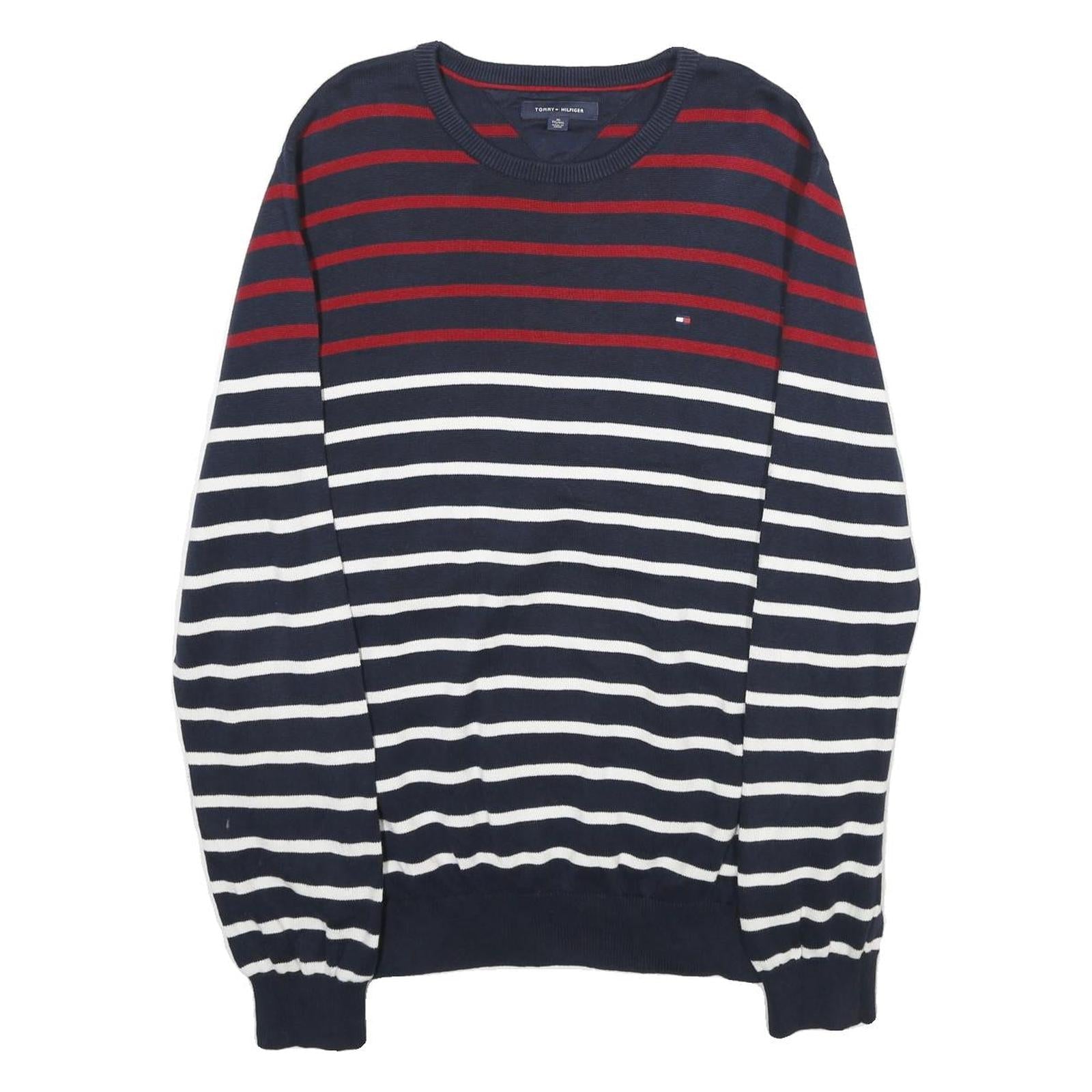 TOMMY HILFIGER Mens Navy Red & White Striped Plain Crew Neck Basic Knit XL Refurbished - N/A refurbished available on Cerqular