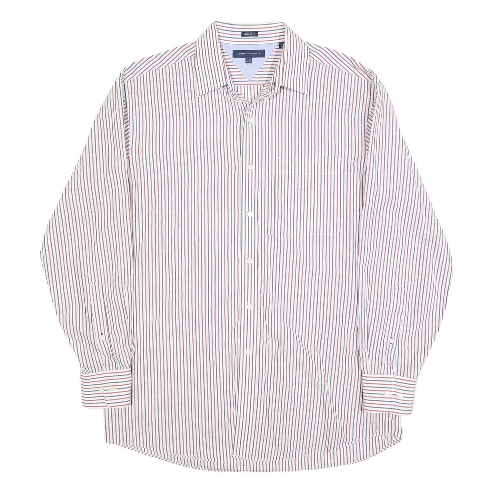 TOMMY HILFIGER Mens White Red Blue Striped Shirt L Classic Button Shirt Refurbished - N/A refurbished available on Cerqular