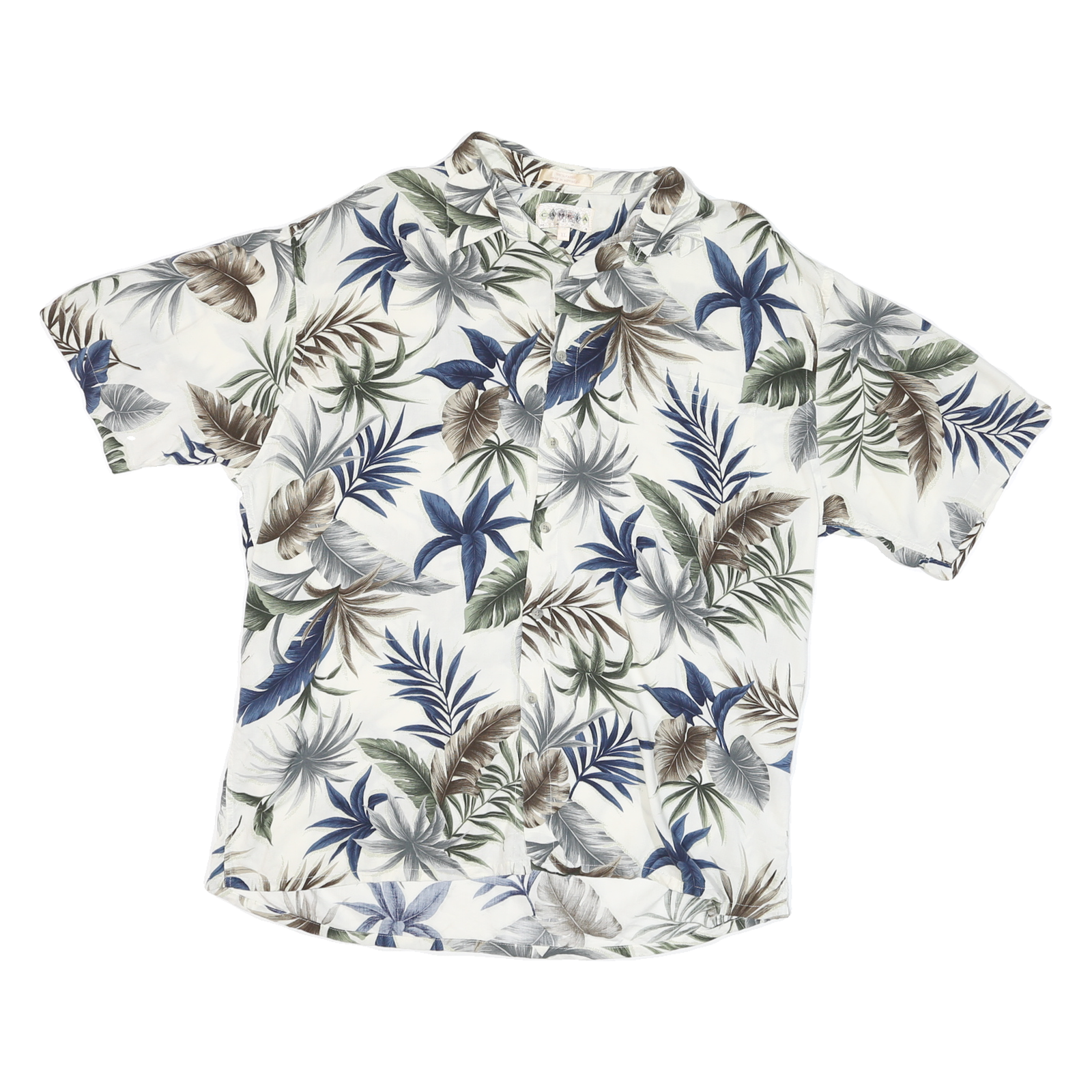 CAMPIA Mens White Green Blue Leaf Print Rayon Shirt XL Summer Casual Holiday Refurbished - N/A refurbished available on Cerqular