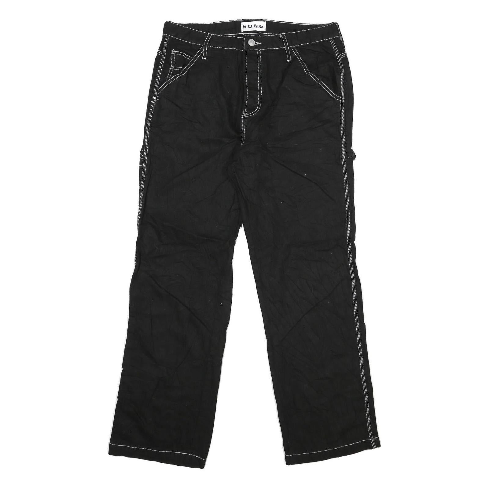 Black Womens Regular Fit Straight Cotton Jeans W32 L31 Contrast Stitching Button Refurbished - N/A refurbished available on Cerqular