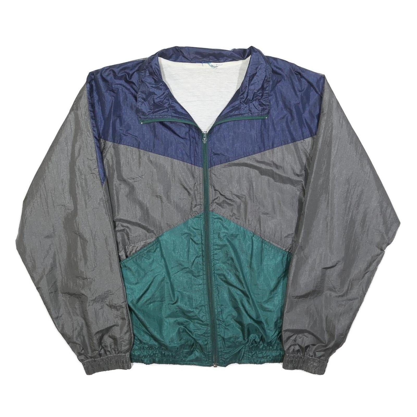 Mens Blue Grey & Green Colourblock Nylon Zip Track Jacket M Refurbished - N/A refurbished available on Cerqular