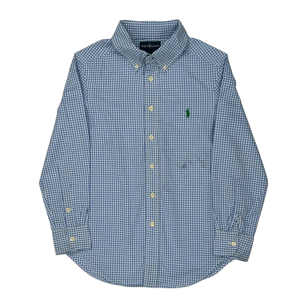 Age 8 Ralph Lauren Checked Shirt - Small Blue Cotton Refurbished - Thrifted (note: this is a term often used to describe second- refurbished available on Cerqular