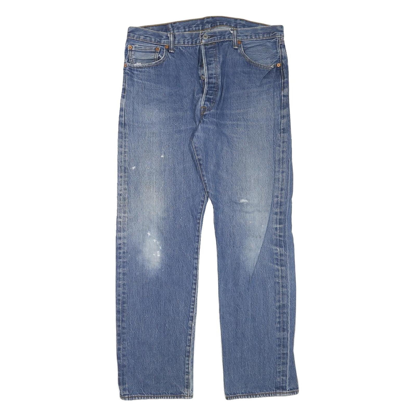 LEVI'S 501 Mens Jeans Blue Regular Straight Denim Medium W35 L31 Classic Button Refurbished - N/A refurbished available on Cerqular