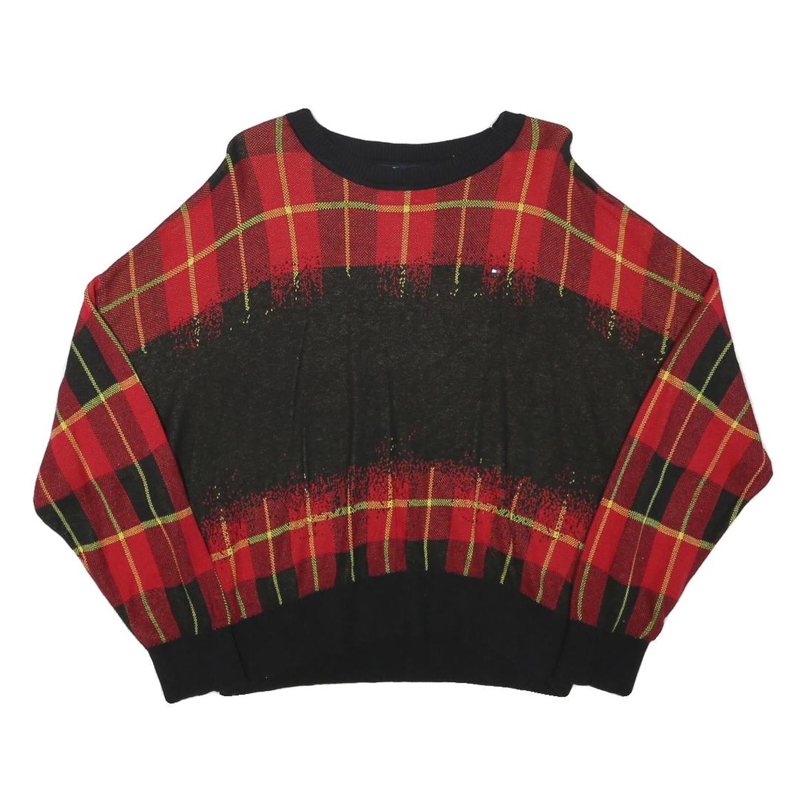 TOMMY HILFIGER Womens Red & Black Patterned Jumper Crew Neck Basic Knit L Refurbished - N/A refurbished available on Cerqular