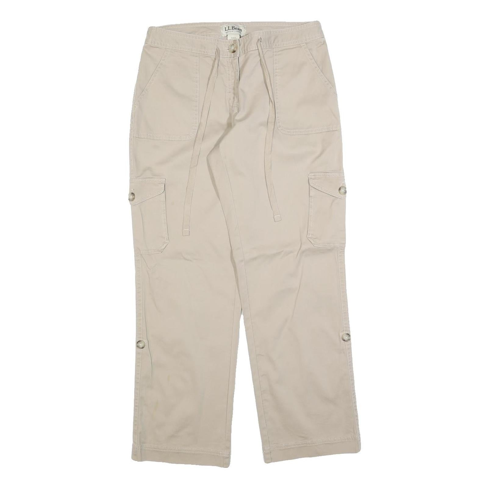 LL BEAN Womens Cotton Blend Beige Relaxed Straight Trousers W30 L30 Cargo Pocket Refurbished - N/A refurbished available on Cerqular