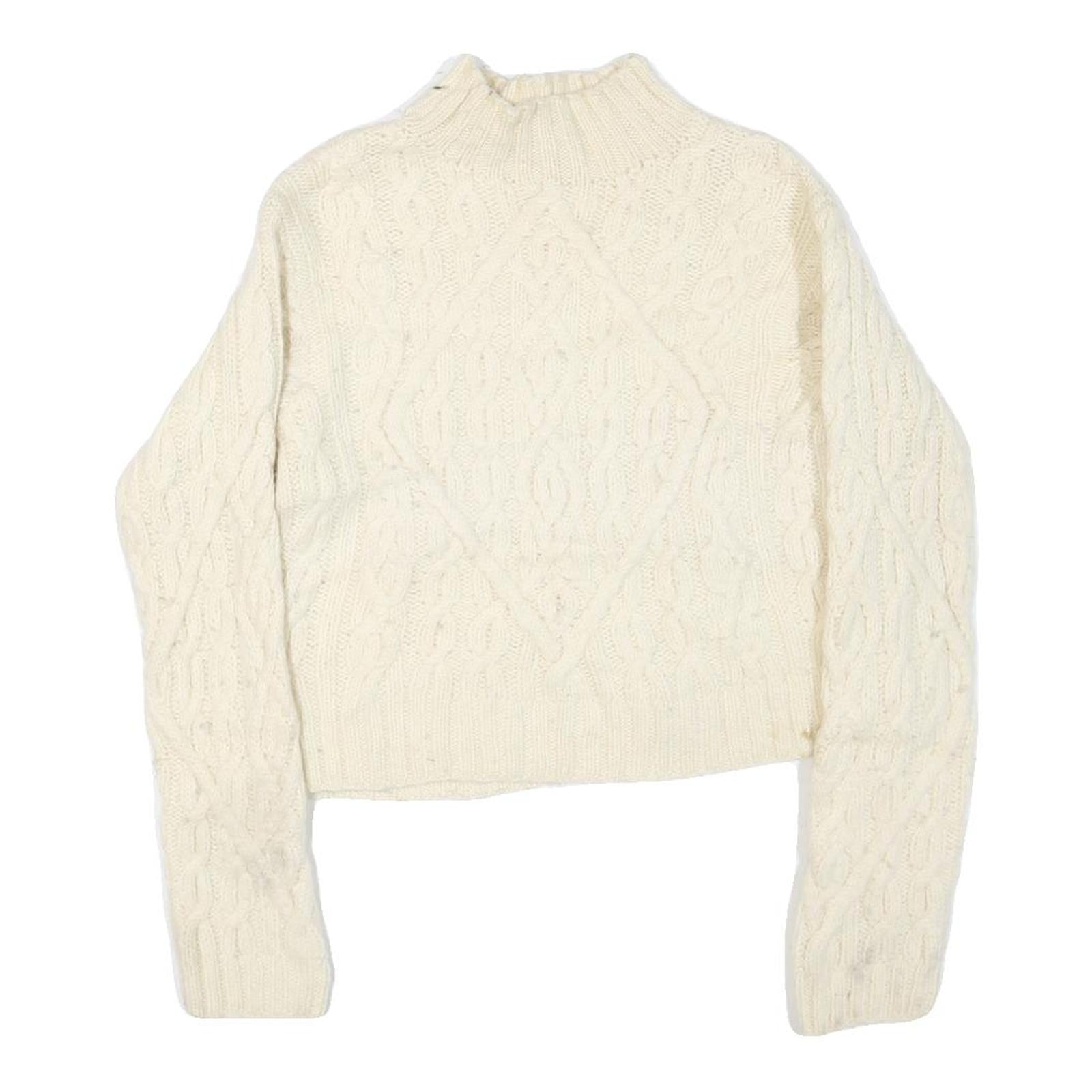 LIMITED AMERICA Womens Cream Plain Cable Knit Cargo Jumper Crew Neck Wool M Refurbished - N/A refurbished available on Cerqular
