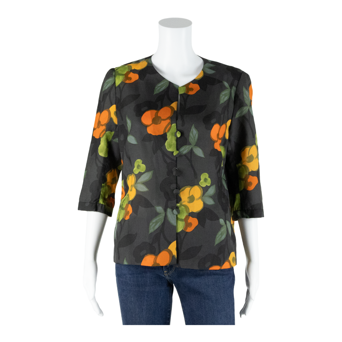 COUTURE BOOG Button Up Womens Printed Blouse Black 3/4 Sleeve Floral M Refurbished - N/A refurbished available on Cerqular
