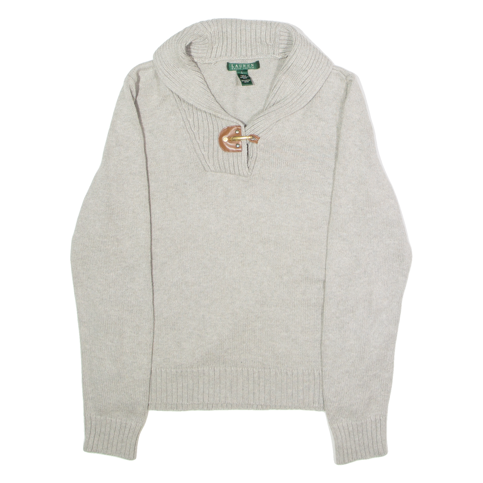 LAUREN RALPH LAUREN Womens Jumper Grey Roll Neck Chunky Knit L Refurbished - N/A refurbished available on Cerqular