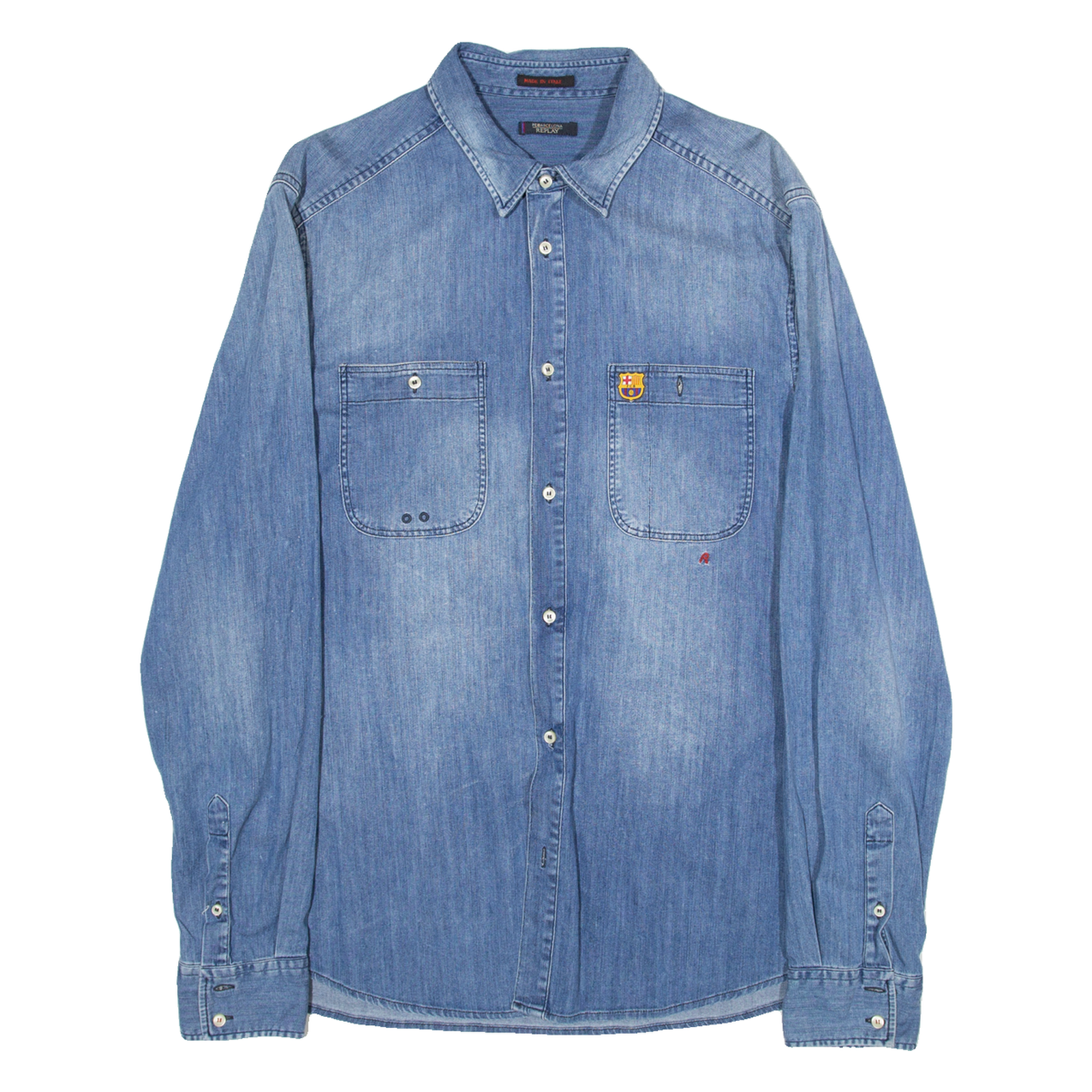 REPLAY Mens Plain Shirt Blue Long Sleeve M Refurbished - N/A refurbished available on Cerqular