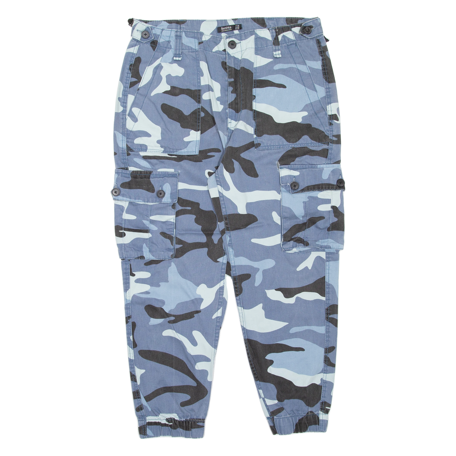 BERSHKA Camo Cargo Womens Trousers Blue Regular Tapered W32 L23 Refurbished - N/A refurbished available on Cerqular
