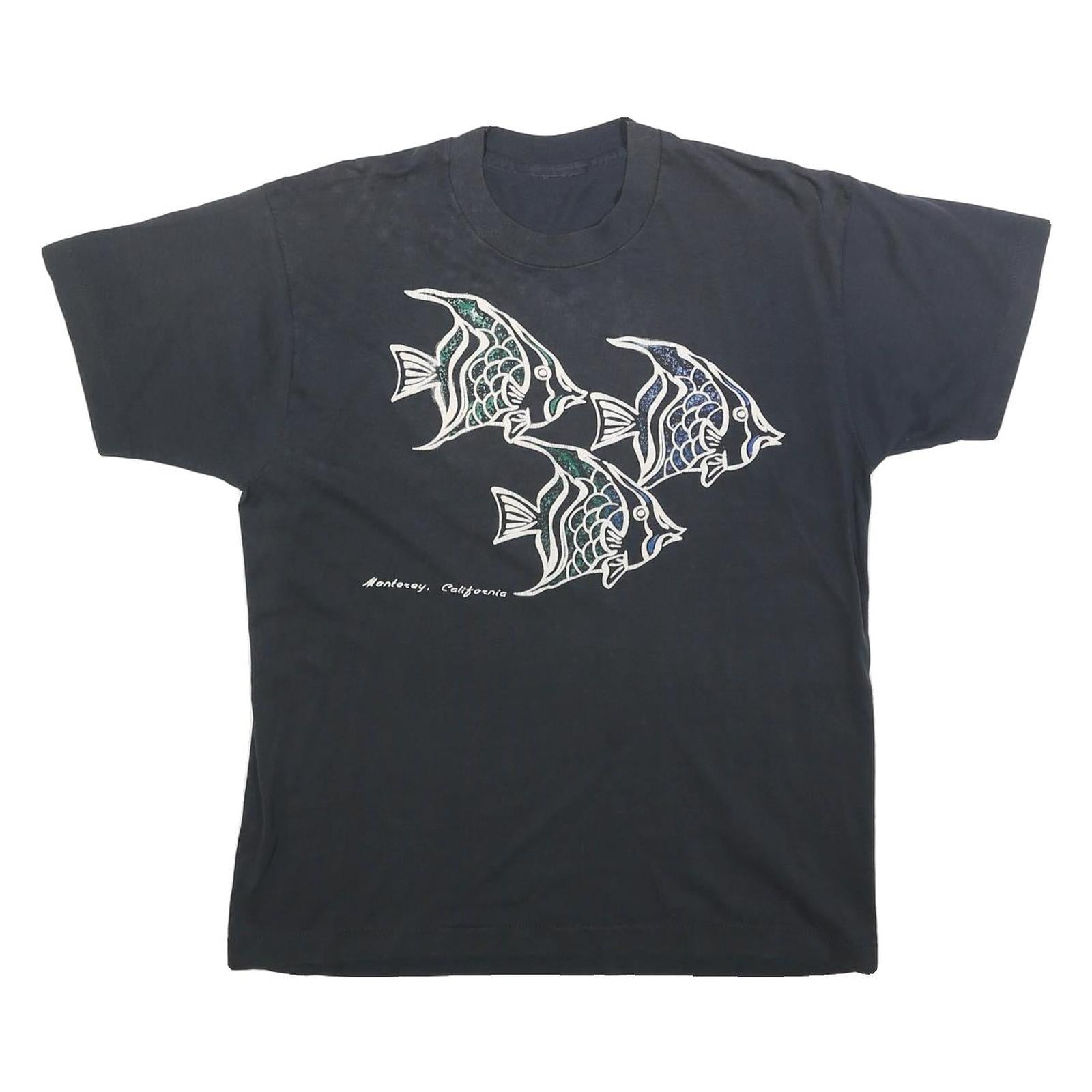 Womens Black Fish Graphic T-Shirt L Short Sleeve Crew Neck Cotton Blend Refurbished - N/A refurbished available on Cerqular