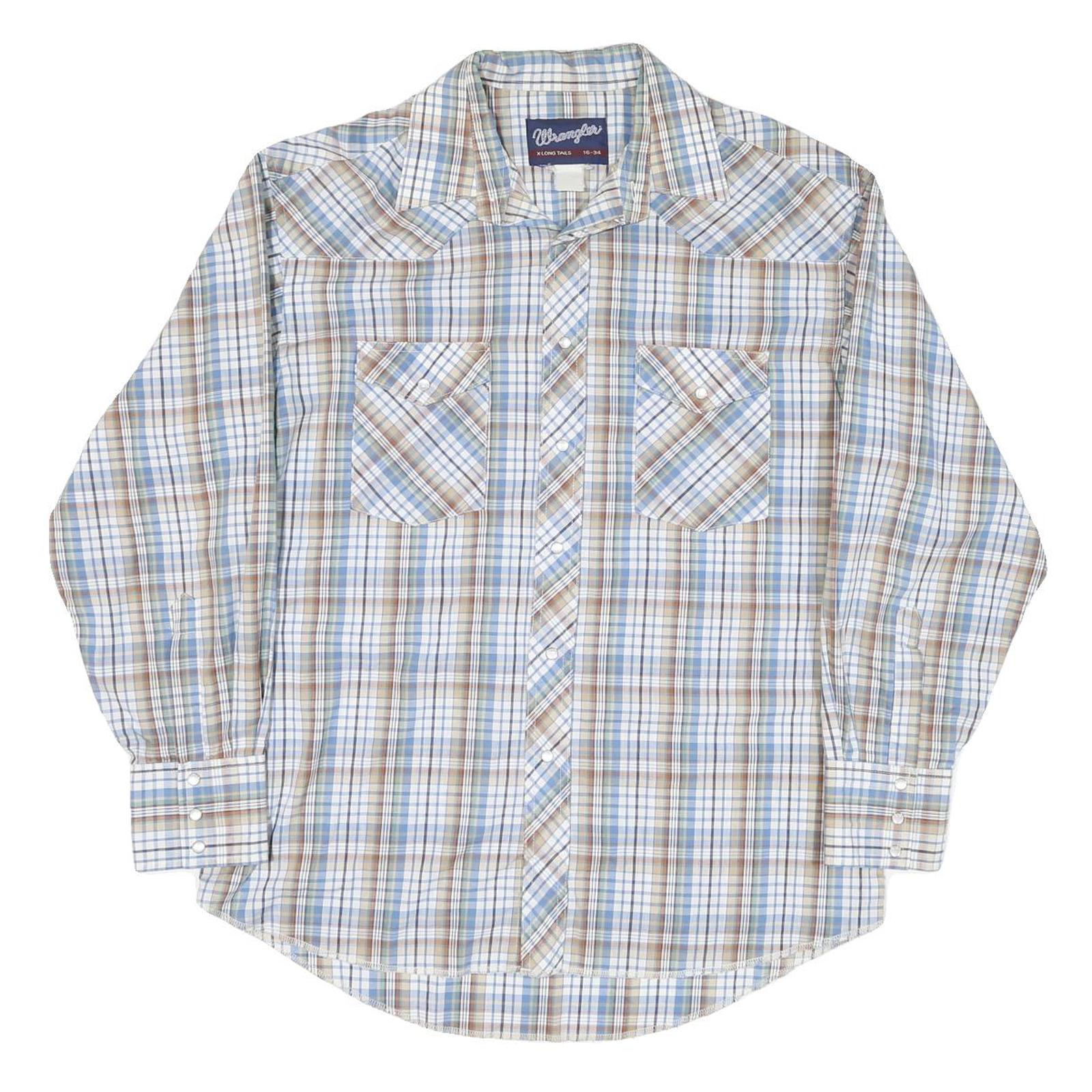 WRANGLER Mens Blue & Beige Check Shirt L Long Sleeve Western Casual Button Refurbished - N/A refurbished available on Cerqular