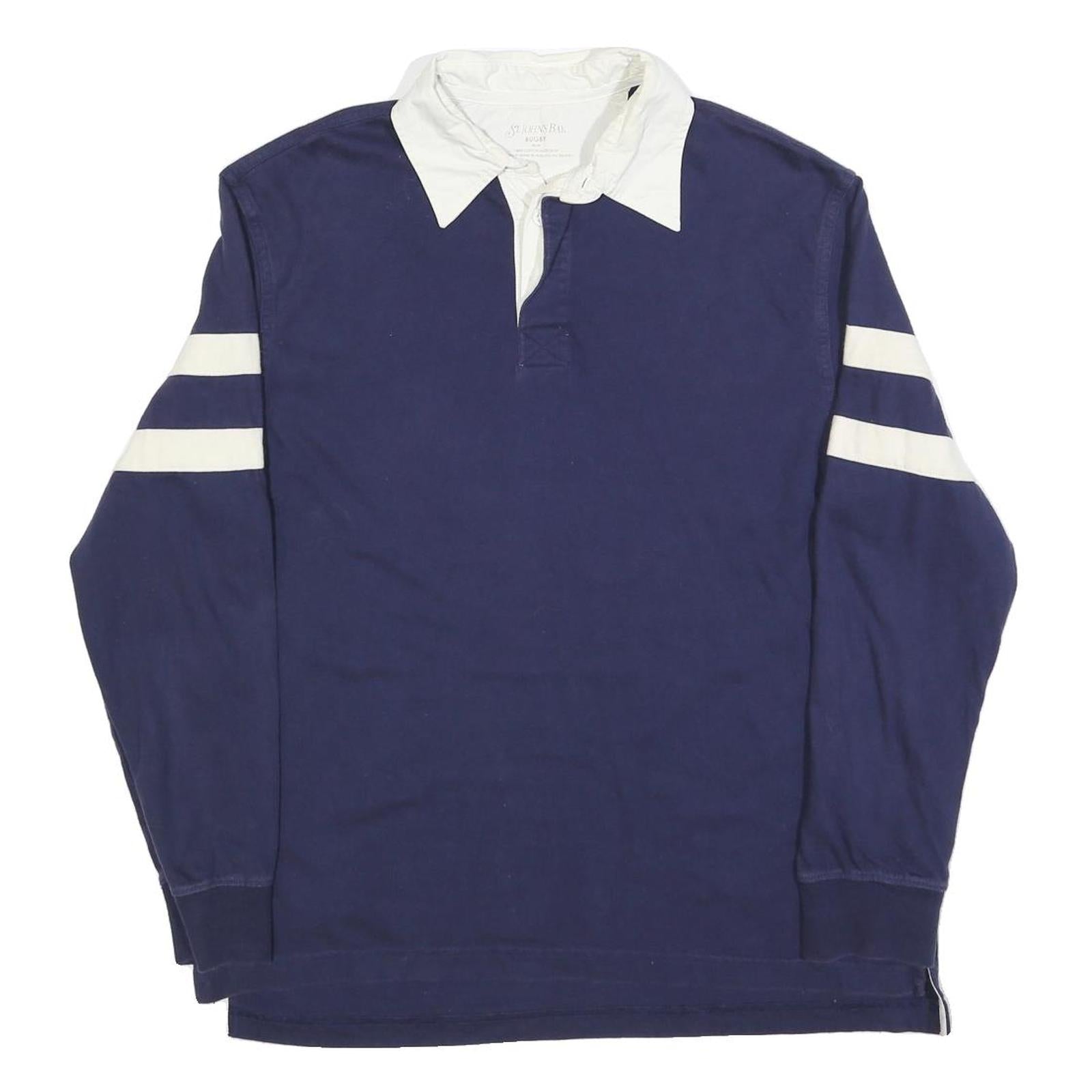 ST JOHNS BAY Mens Blue & White Long Sleeve Striped M Cotton Blend Polo Shirt Refurbished - N/A refurbished available on Cerqular