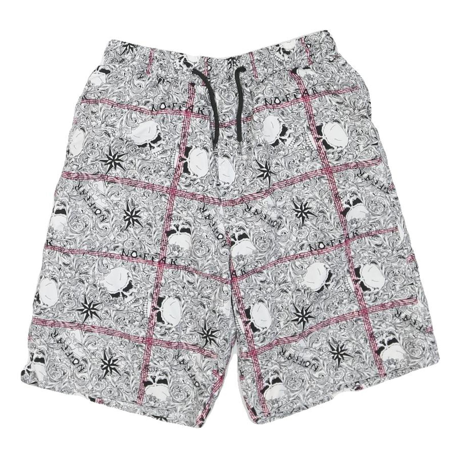 Mens Shorts White Black Patterned L W30 Casual Summer Drawstring Waist Refurbished - N/A refurbished available on Cerqular