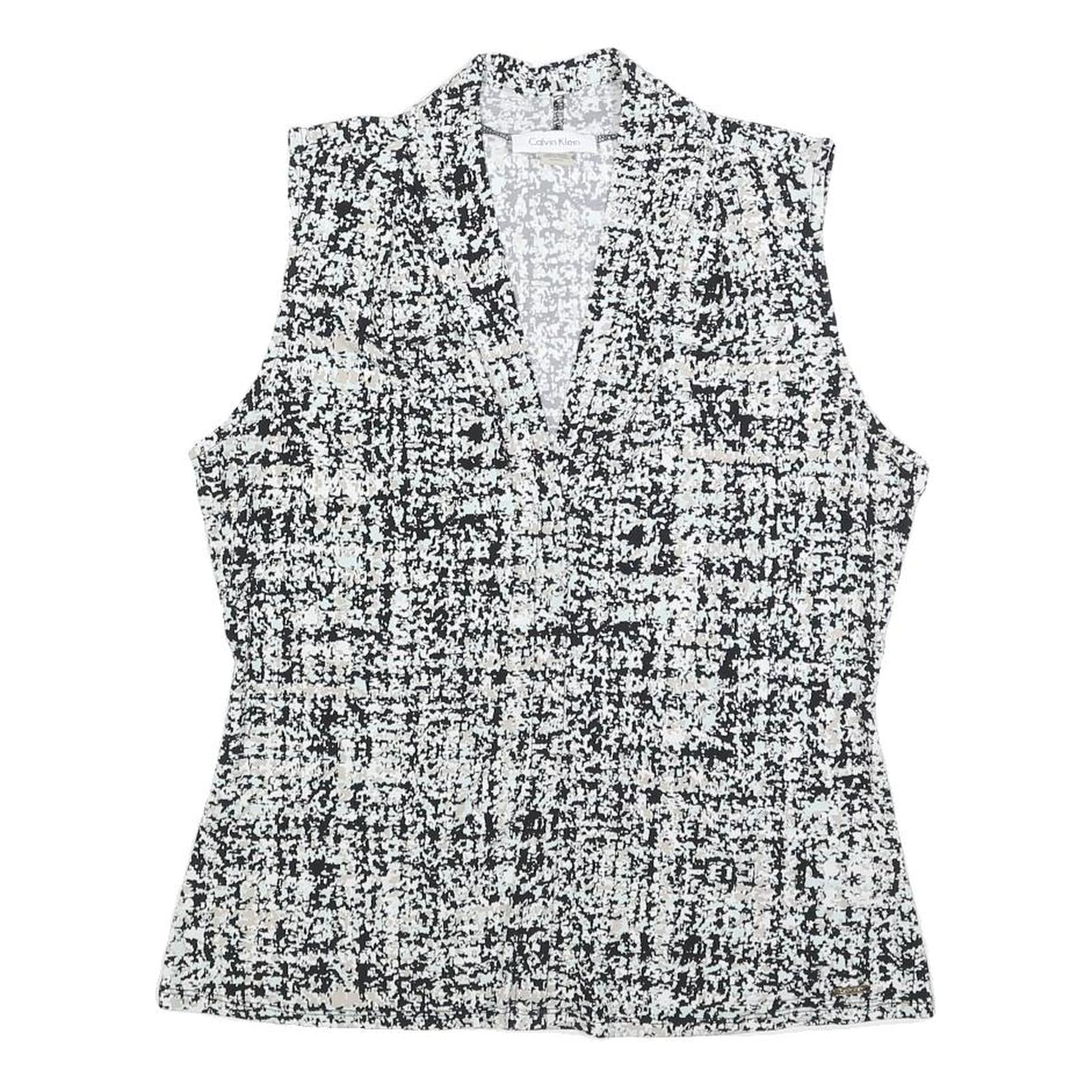 CALVIN KLEIN Womens Black & White Printed Sleeveless V-Neck Top M Elegant Refurbished - N/A refurbished available on Cerqular