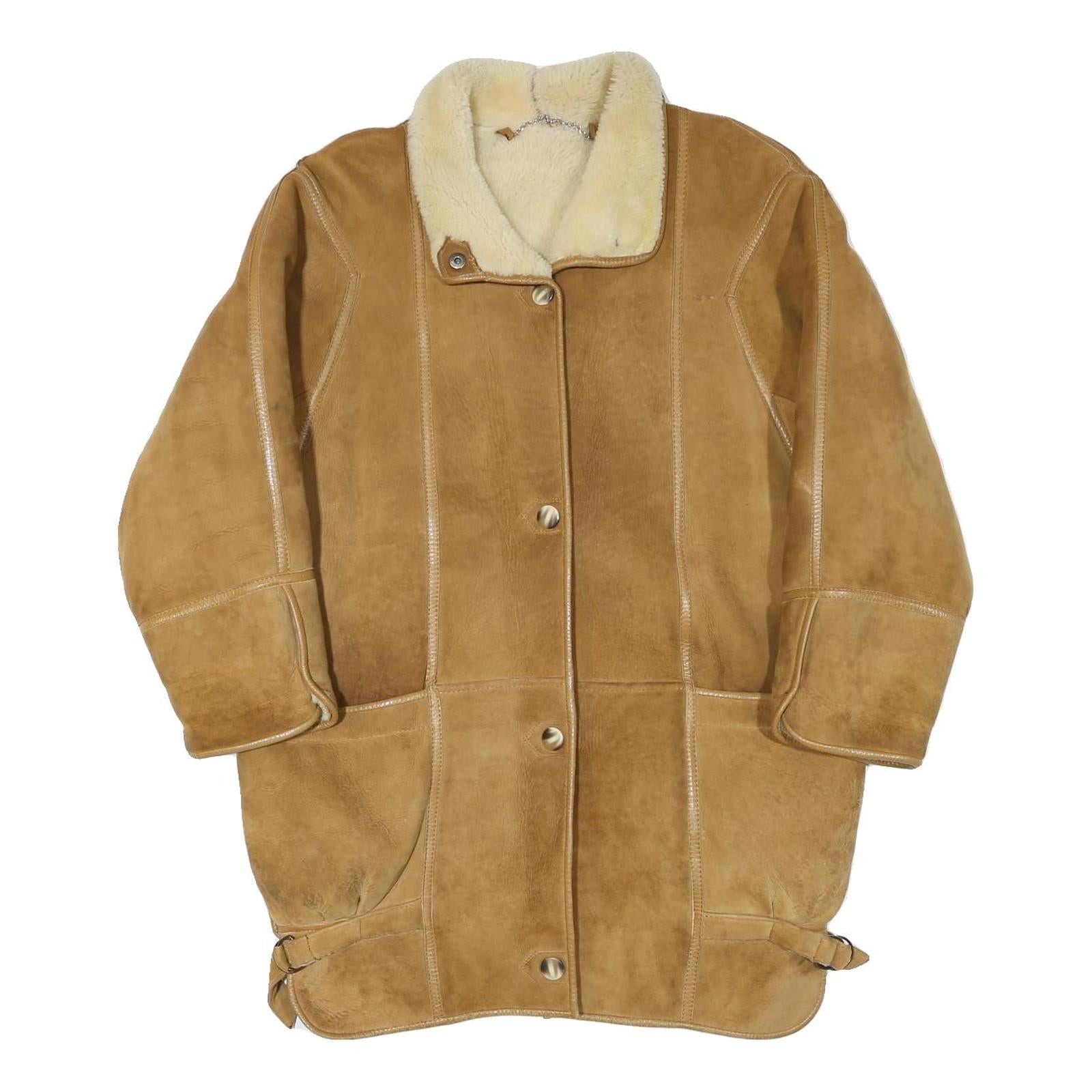 MARSIL Womens Beige Suede Shearling Button Jacket L Soft Comfortable Warm Refurbished - N/A refurbished available on Cerqular