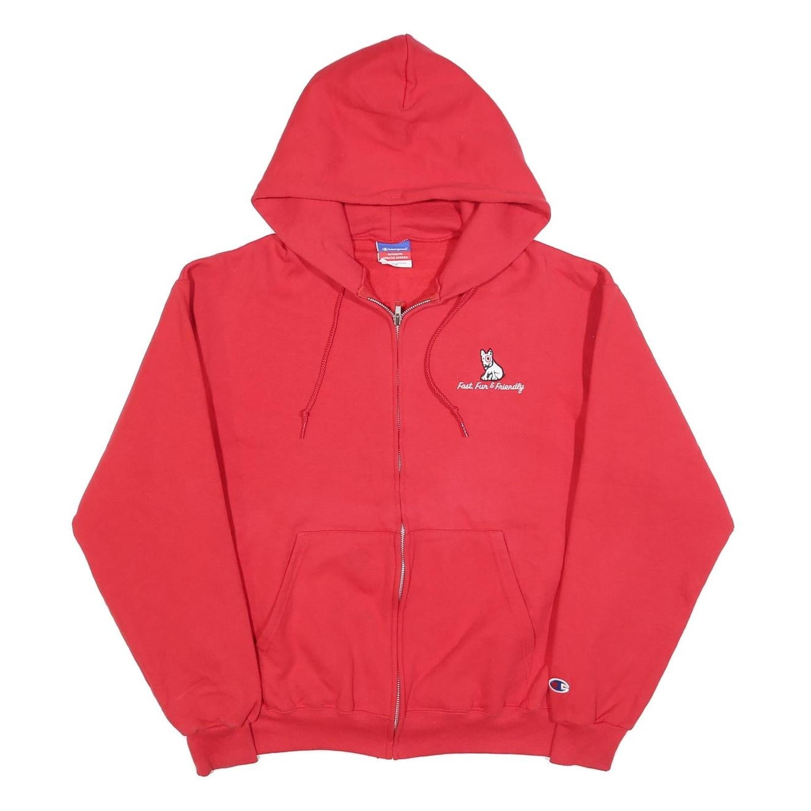 CHAMPION Mens Red Zip Up Hoodie M Fast Fun & Friendly Dog Graphic Refurbished - N/A refurbished available on Cerqular