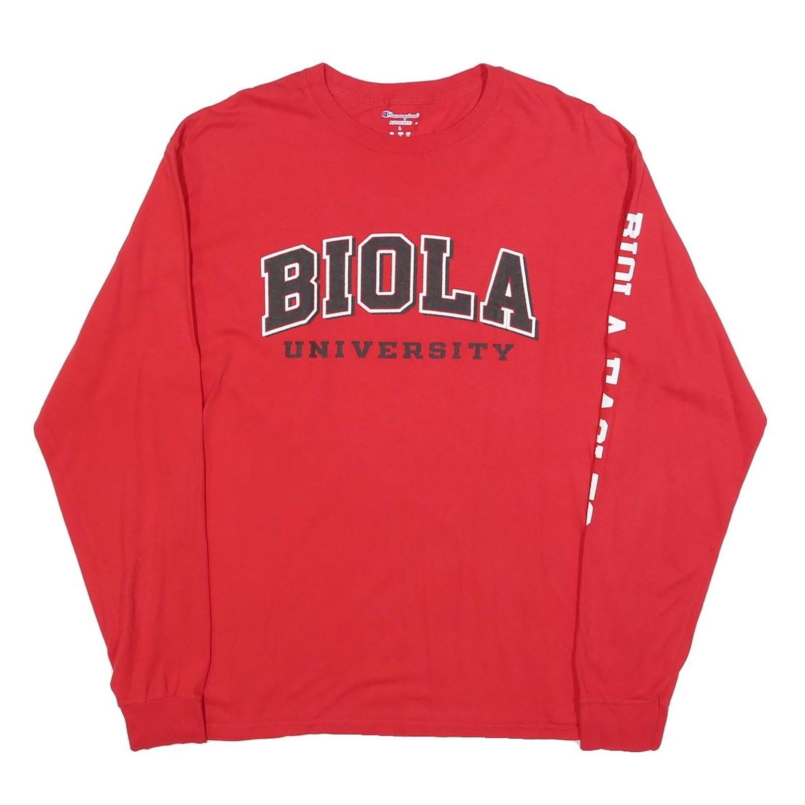 CHAMPION Mens Red Biola University Graphic Long Sleeve Crew Neck T-Shirt L Refurbished - N/A refurbished available on Cerqular