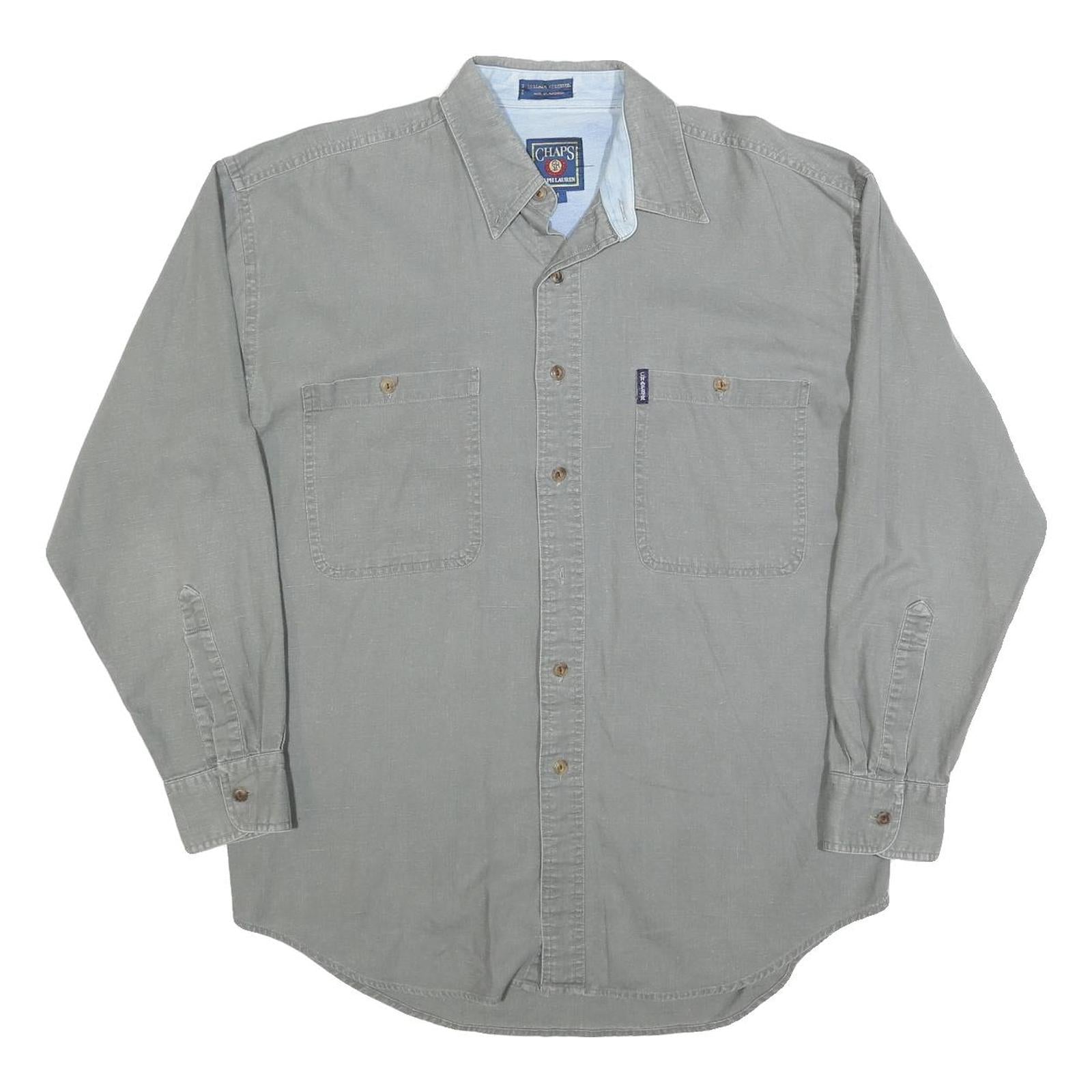 CHAPS RALPH LAUREN Mens Grey Linen Blend Shirt M Button Pocket Casual Refurbished - N/A refurbished available on Cerqular