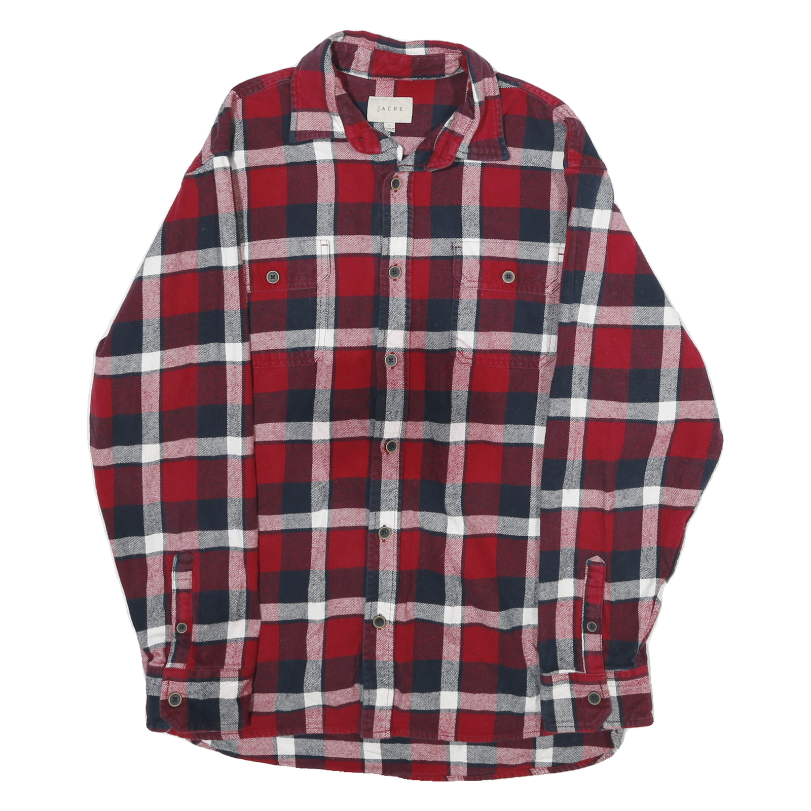 JACHS Mens Red & Navy Check Shirt L Long Sleeve Cotton Casual Button Up Refurbished - N/A refurbished available on Cerqular