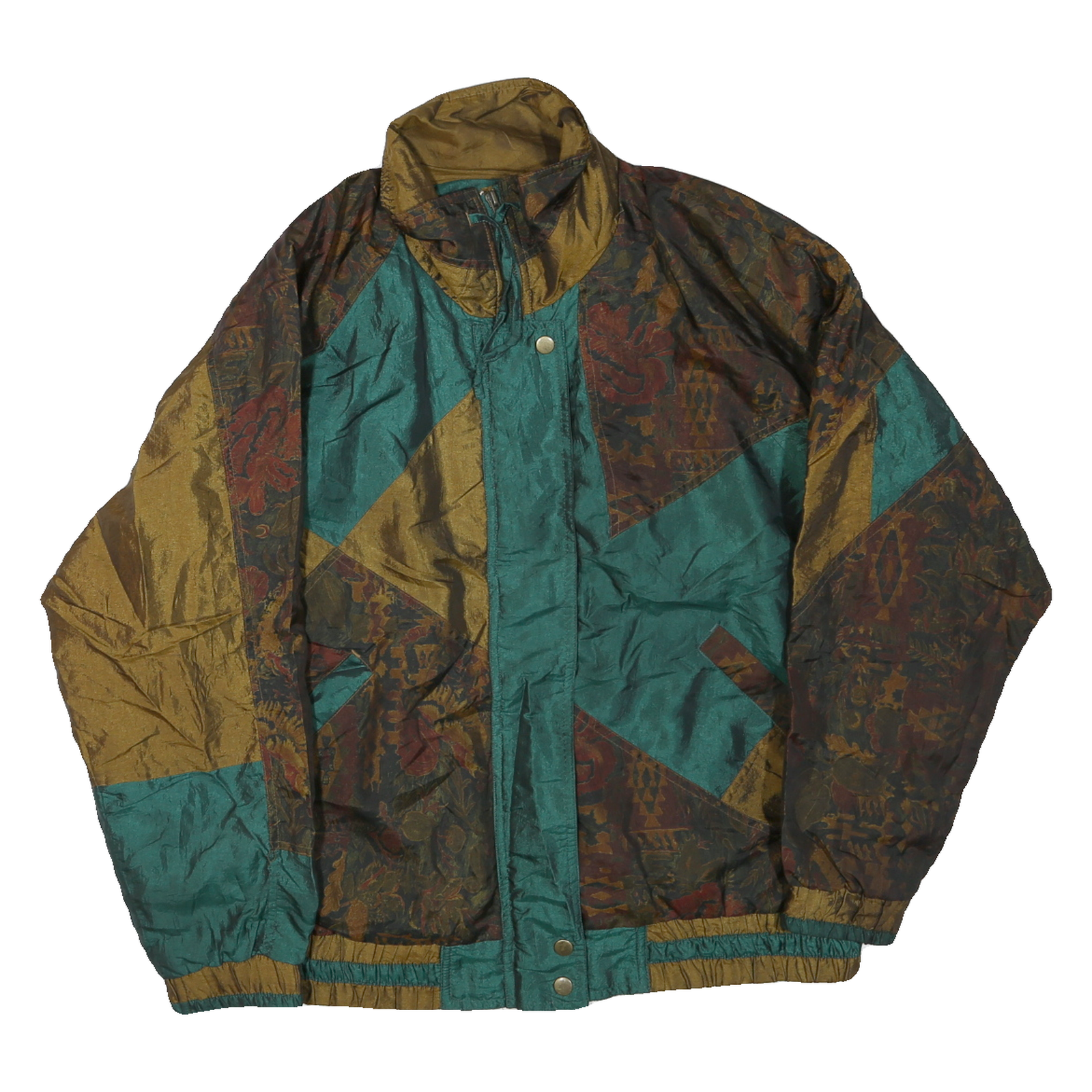 BOCOO Mens Green & Brown Jacket M Polyester Blend Colourblock Zip Casual Retro Refurbished - N/A refurbished available on Cerqular