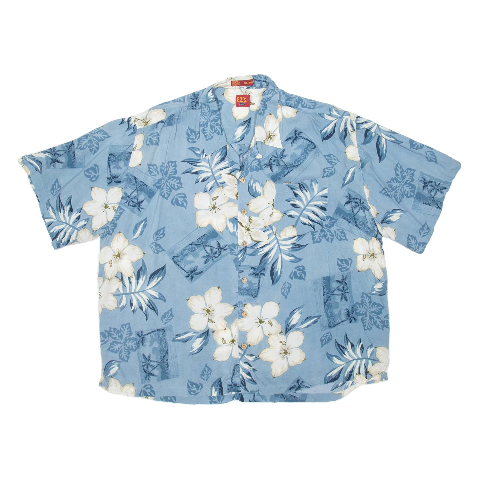 EZ'S Mens Hawaiian Shirt Blue Floral 2XL Refurbished - N/A refurbished available on Cerqular
