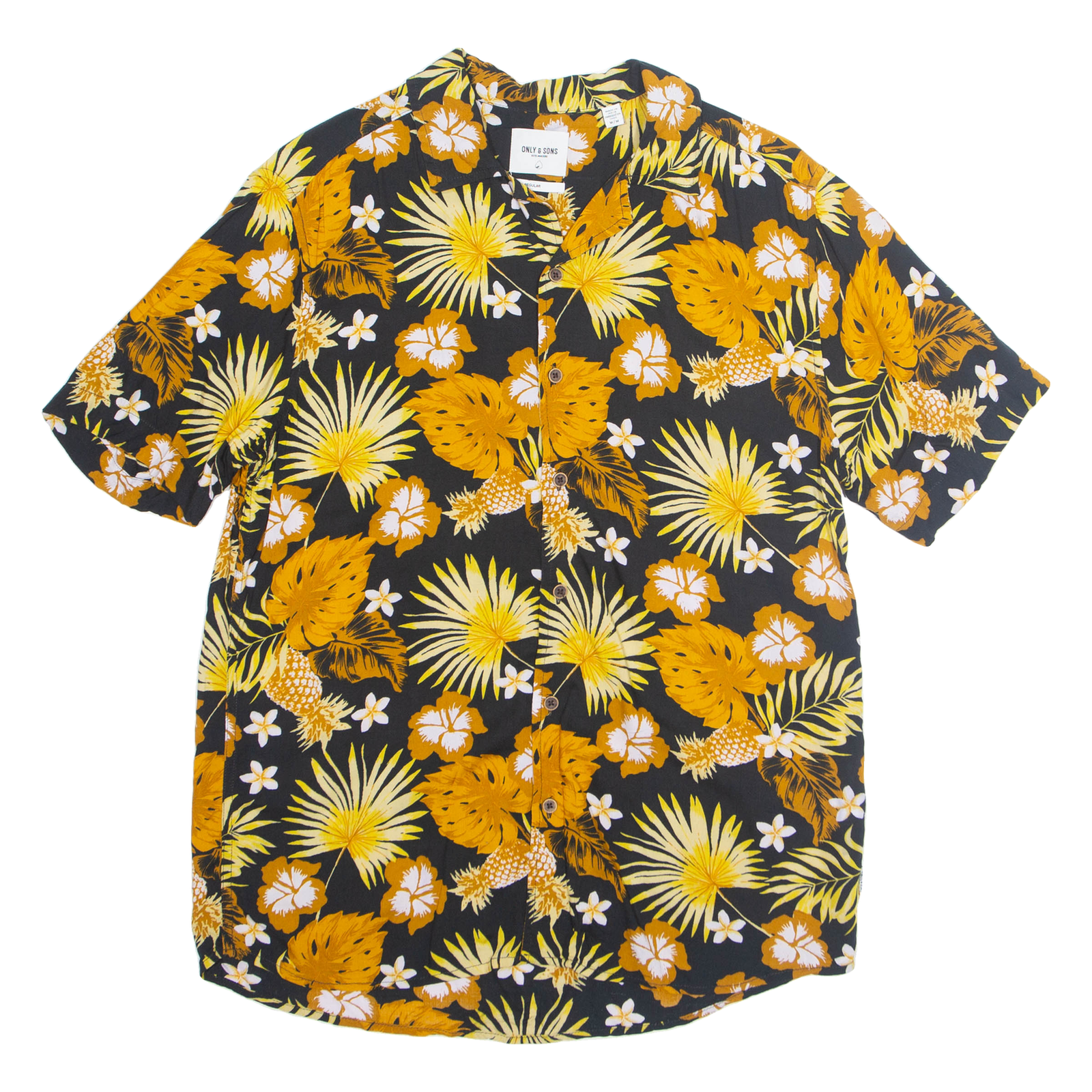ONLY & SONS Mens Hawaiian Shirt Yellow Viscose Floral Short Sleeve M Refurbished - N/A refurbished available on Cerqular