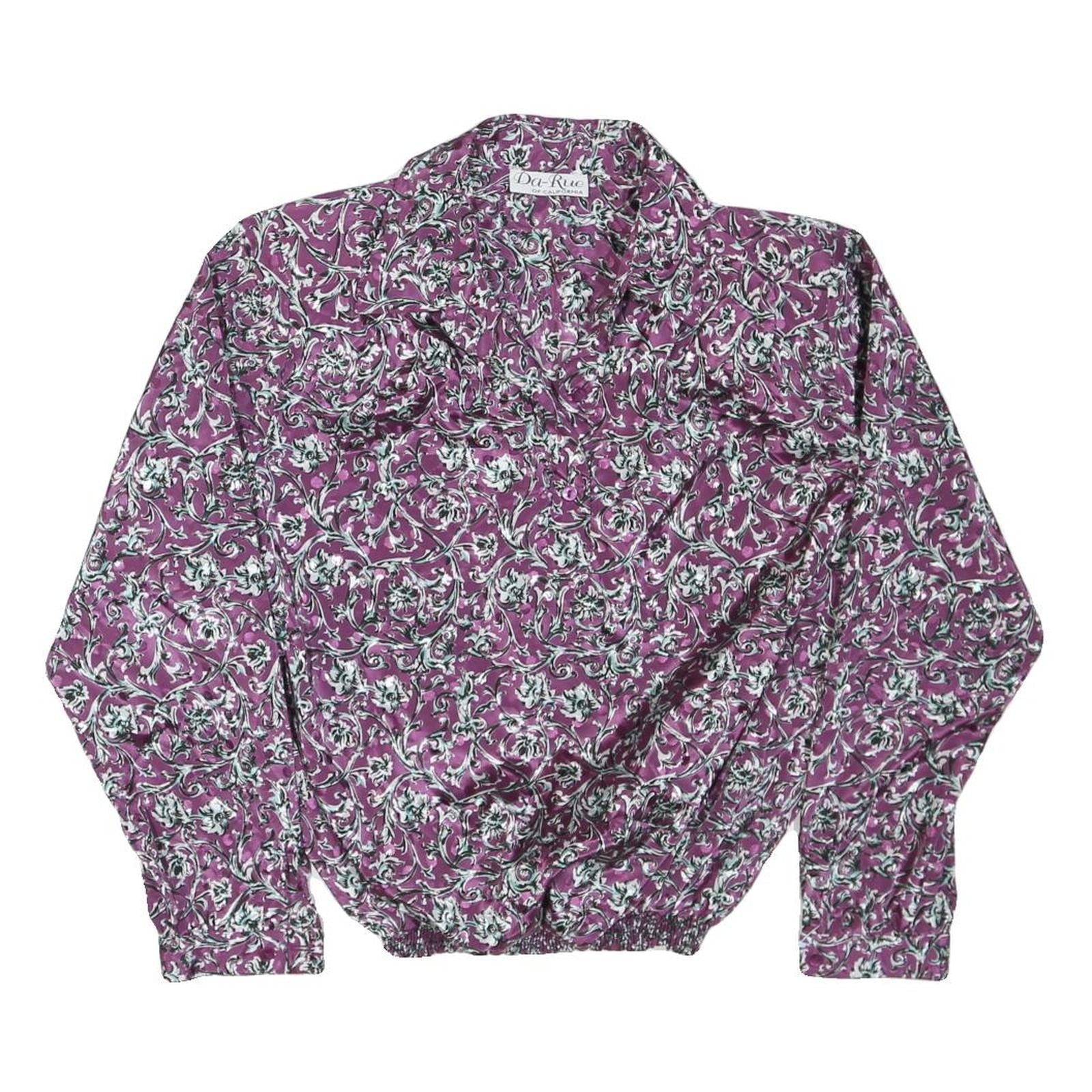DA-RUE OF CALIFORNIA Womens Purple Printed Blouse Long Sleeve Collared L Floral Refurbished - N/A refurbished available on Cerqular