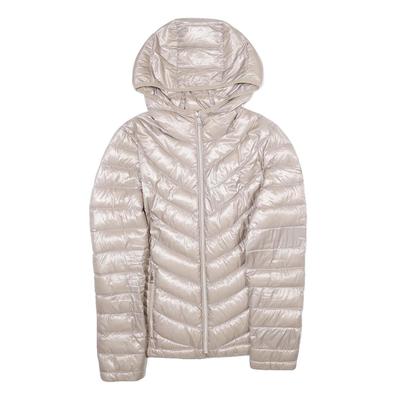 CALVIN KLEIN Womens Beige Lightweight Puffer Nylon Jacket XS Hooded Zip Refurbished - N/A refurbished available on Cerqular