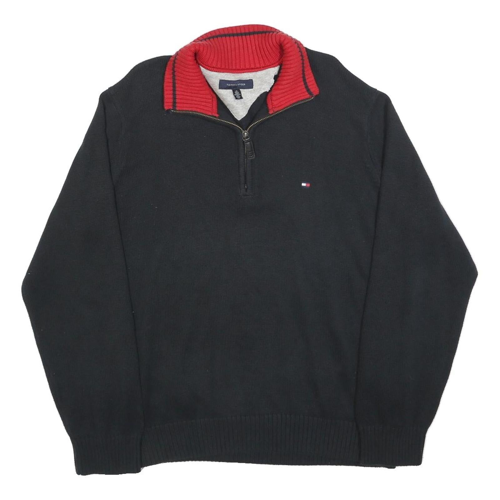 TOMMY HILFIGER Mens Black & Red Patterned Jumper V-Neck L Cotton Blend Knit Refurbished - N/A refurbished available on Cerqular