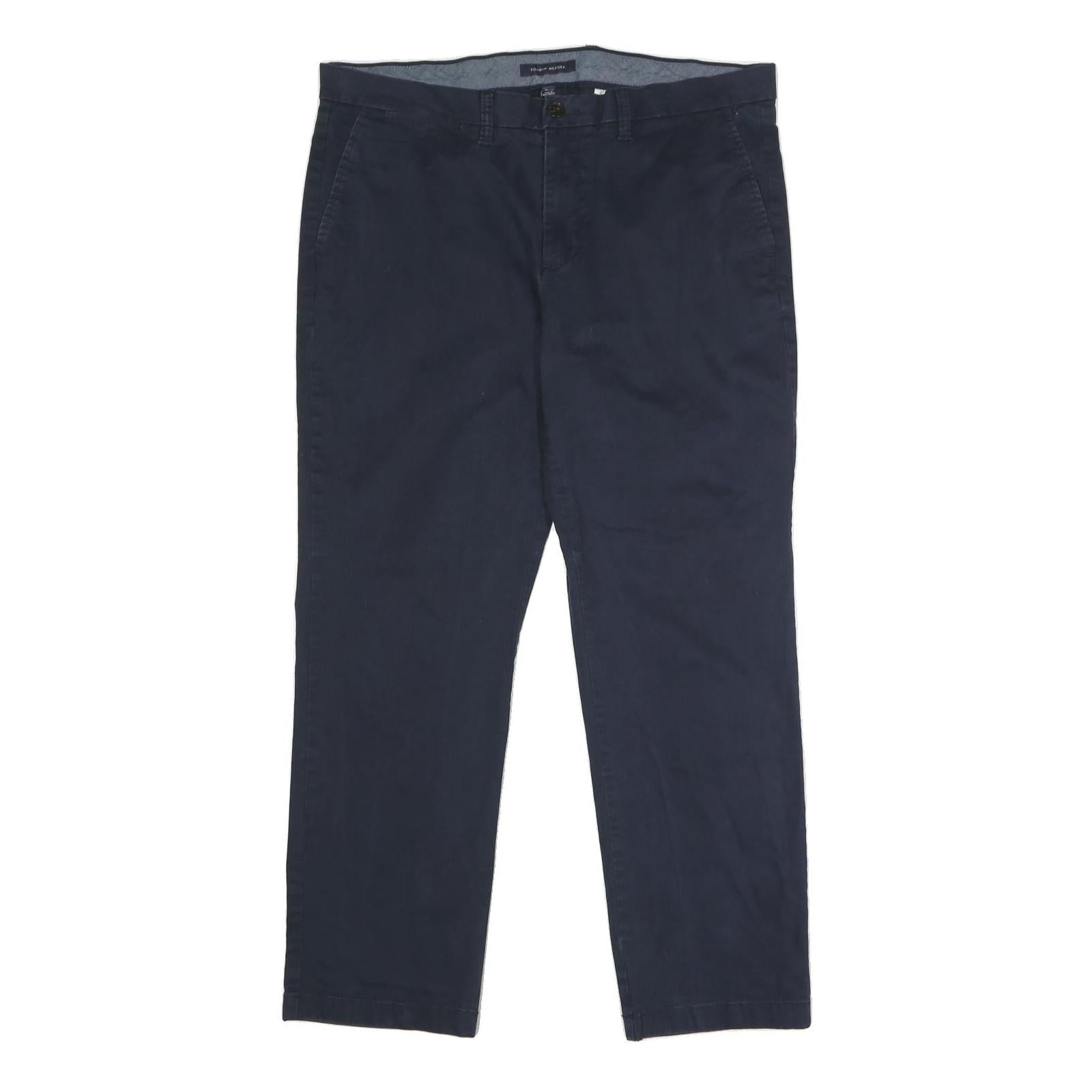TOMMY HILFIGER Mens Cotton Blend Navy Regular Straight Trousers W36 L30 Casual Refurbished - N/A refurbished available on Cerqular