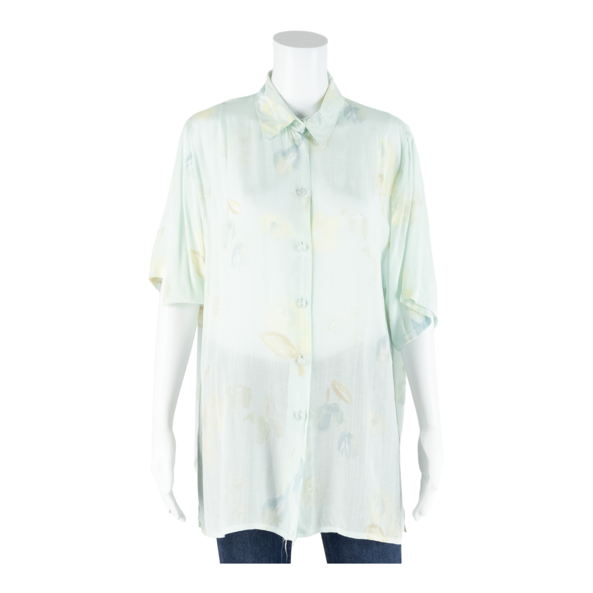 ELLEGANCE Semi Sheer Womens Shirt Blue Collared Floral UK 16 Refurbished - N/A refurbished available on Cerqular