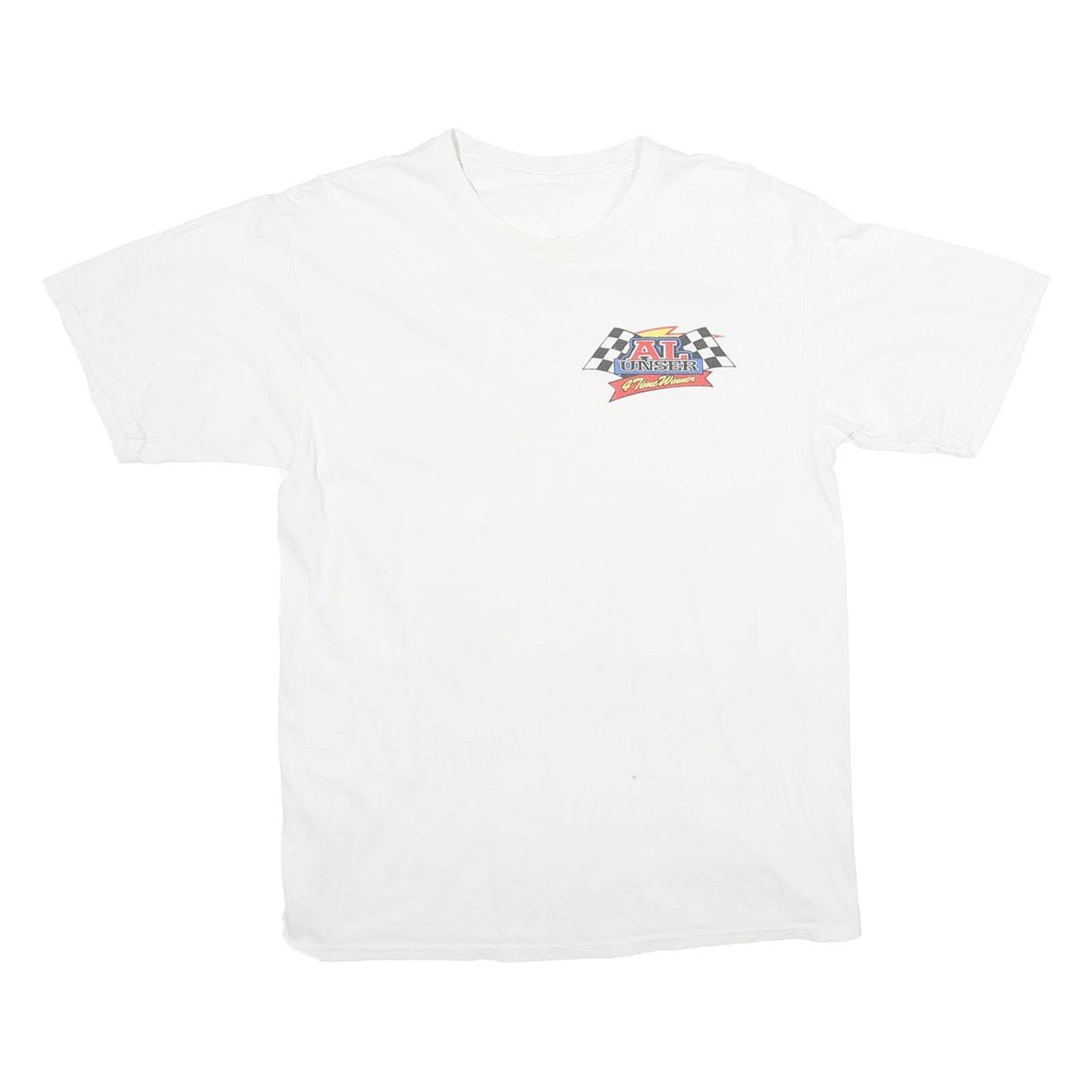Mens White Racing Cars Graphic T-Shirt S Short Sleeve Crew Neck Vintage Refurbished - N/A refurbished available on Cerqular