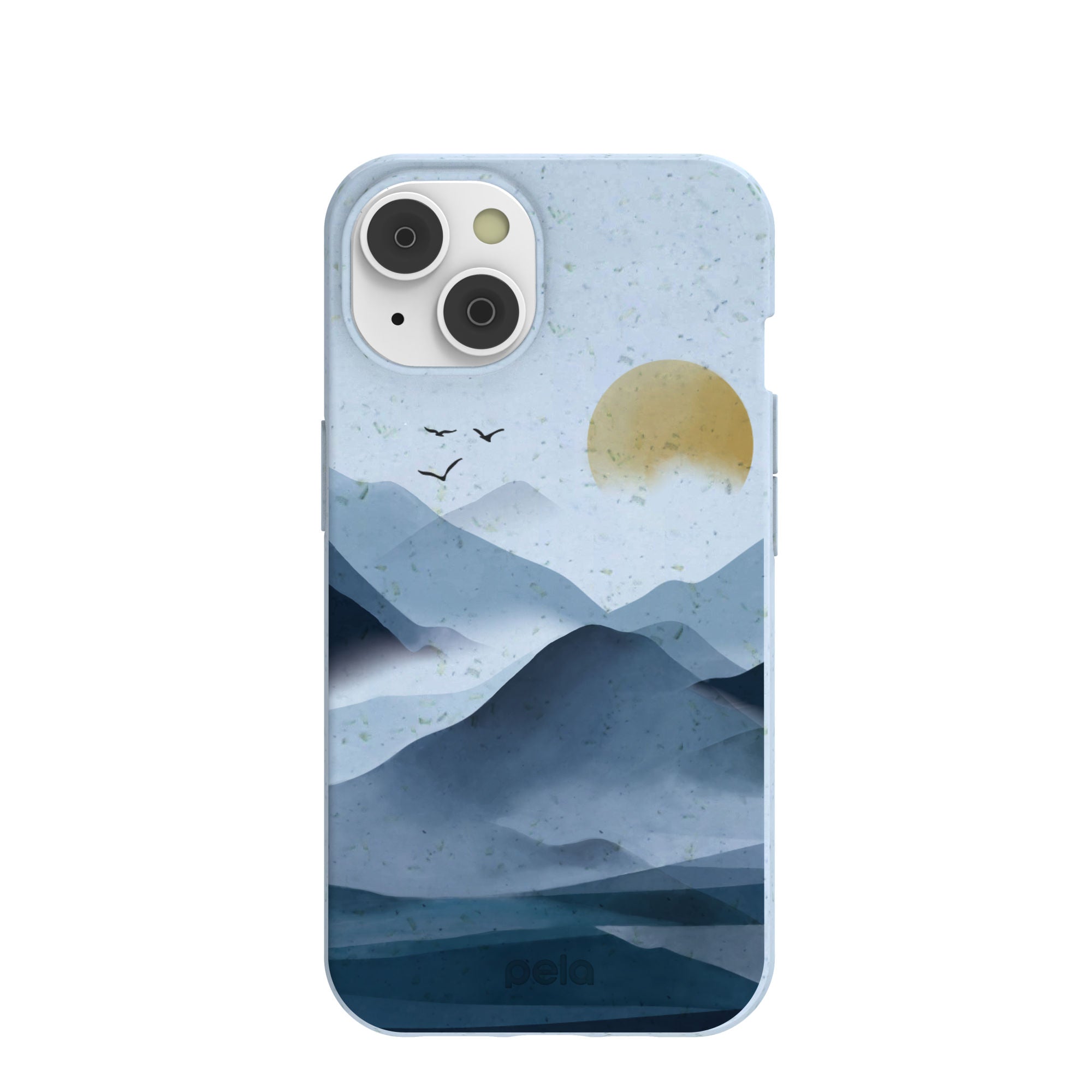 Powder Blue Misty Mountains iPhone 14/16e Case Refurbished - Pela Case refurbished available on Cerqular