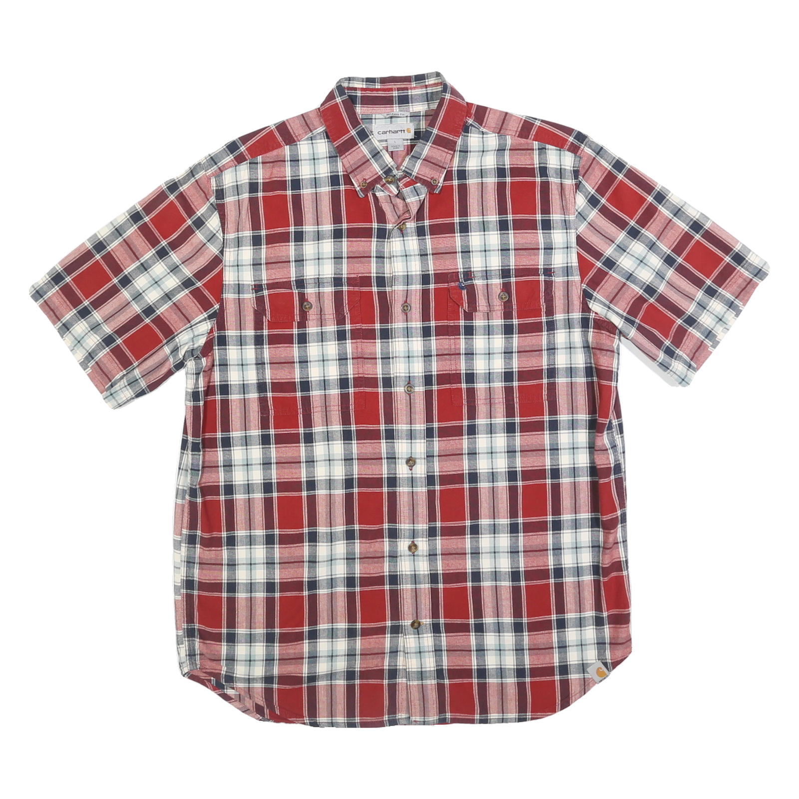 CARHARTT Mens Red & White Plaid Shirt L Cotton Button Short Sleeve Casual Refurbished - N/A refurbished available on Cerqular