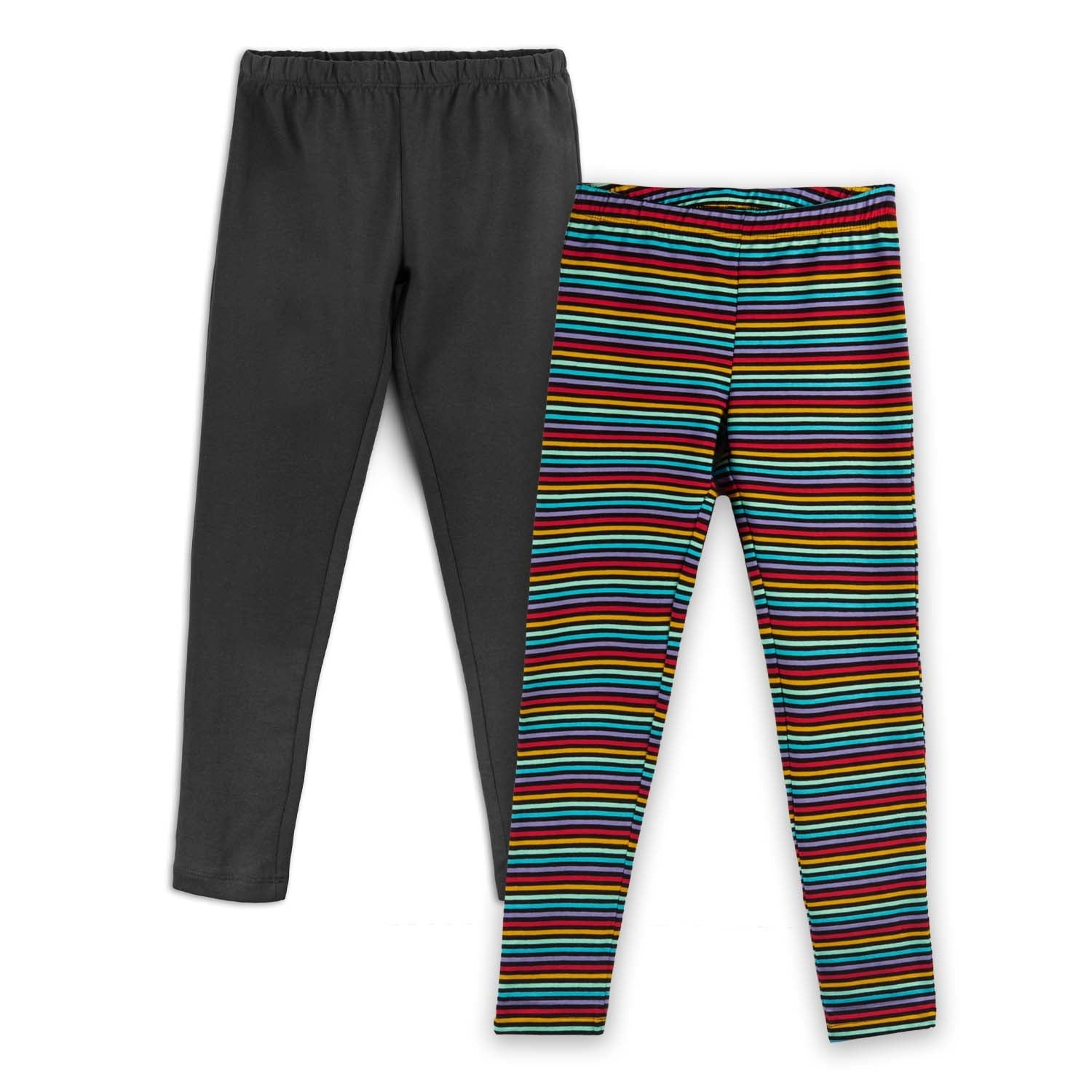 Organic Cotton Reinforced Knee Legging 2-Pack | Color: Black and Jewel Stripe | Size: XX-Large (14) Refurbished - N/A (Note: There is no well-known brand named "M refurbished available on Cerqular