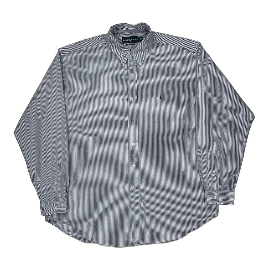 Blake Ralph Lauren Striped Shirt - XL Blue Cotton Refurbished - Thrifted (note: this is a term often used to describe second- refurbished available on Cerqular