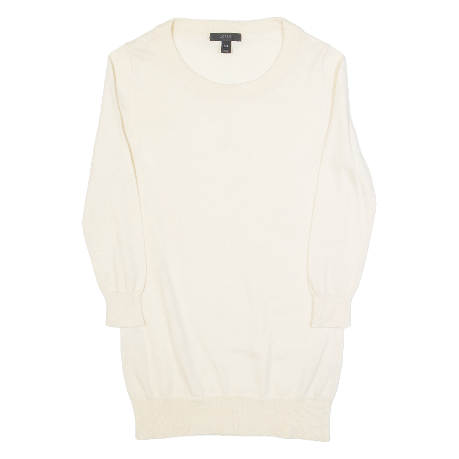 J.CREW Womens Jumper Cream Tight Knit 3/4 Sleeve Wool XXS Refurbished - N/A refurbished available on Cerqular
